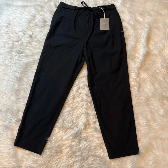 New EVERLANE The Poplin Pleated Taper Pant Black NWT Minimalist Casual Women’s 8 - Picture 2 of 14